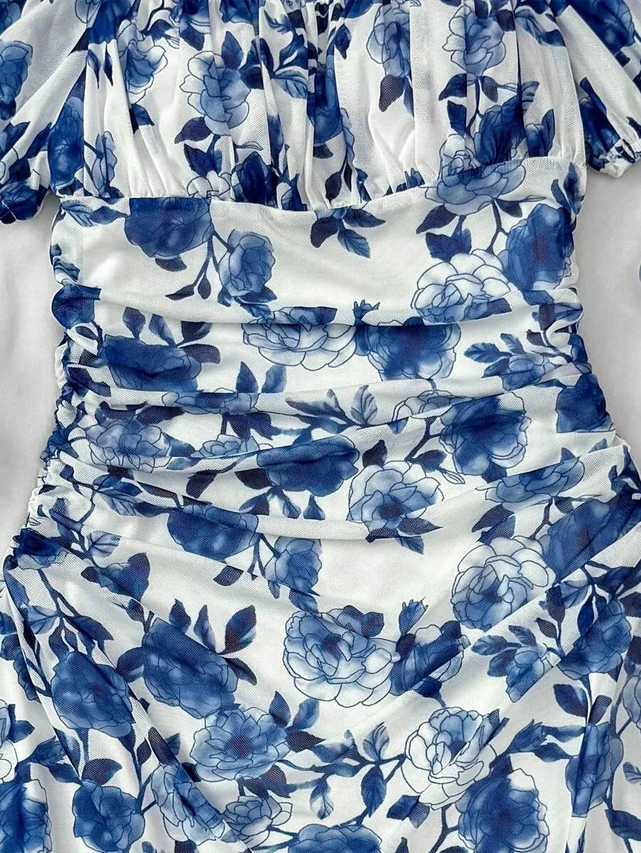 Teen Girls' Blue & White Floral Halter Dress – Bohemian Valentine’s Day Beach Dress for Holiday, Vintage & Summer Outfits