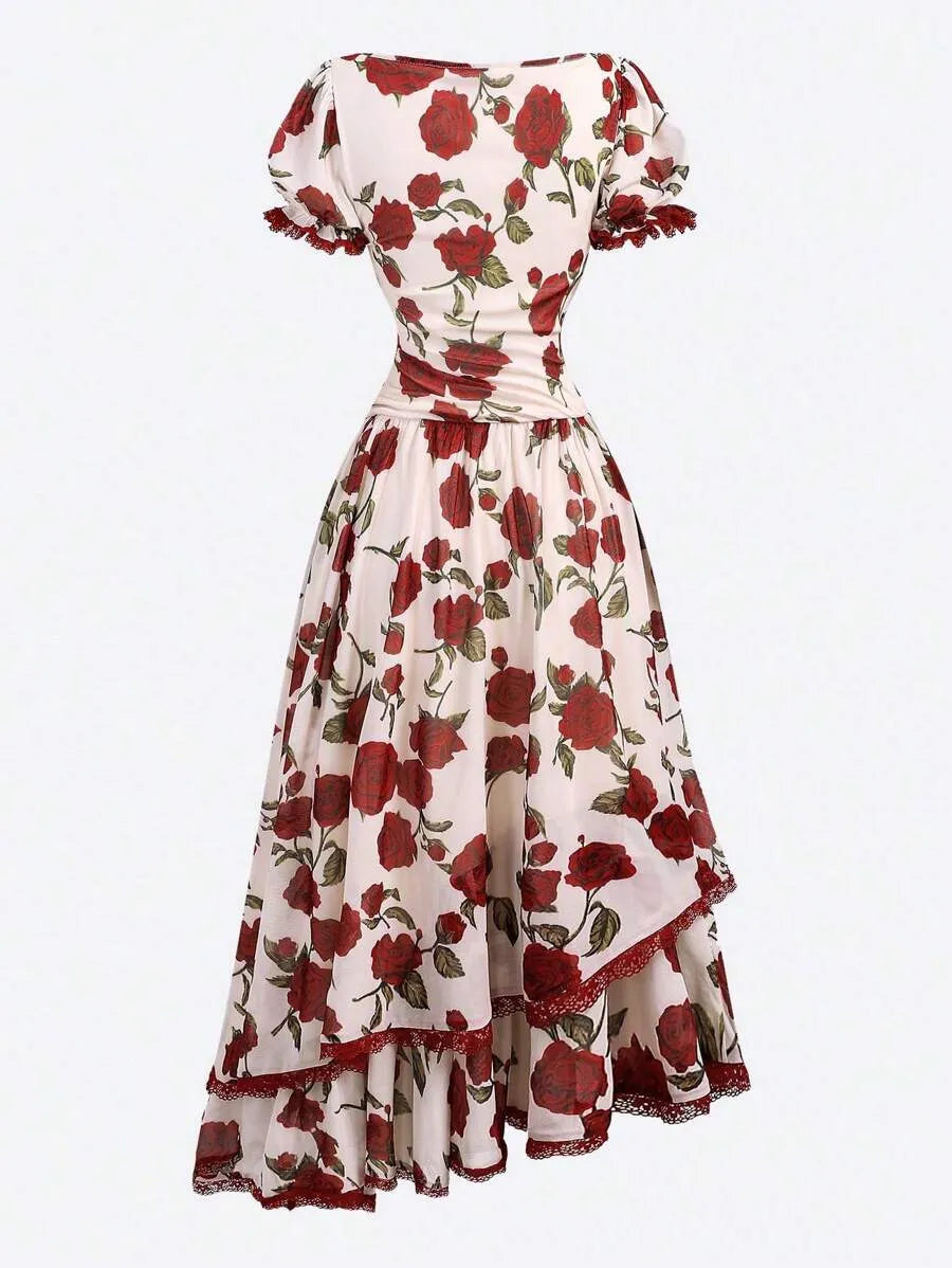Teen Girls' Yellow Puff Sleeve Floral Dress – Elegant Spring Outfit for Parties & Special Occasions