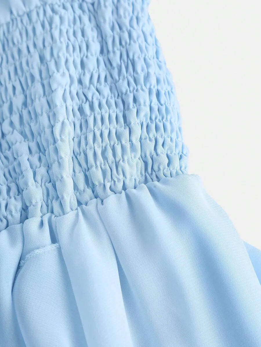 Teen Girls' Chiffon Ruffle Strap Dress – Solid Color Elegant Dress for Tea Parties & Casual Events