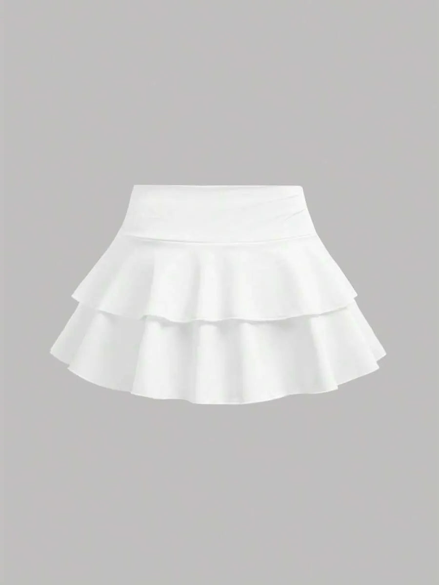 Teen Girls' Blue & White Floral Crop Top & Skirt Set – Asymmetrical Ruched Hem Layered Holiday Outfit