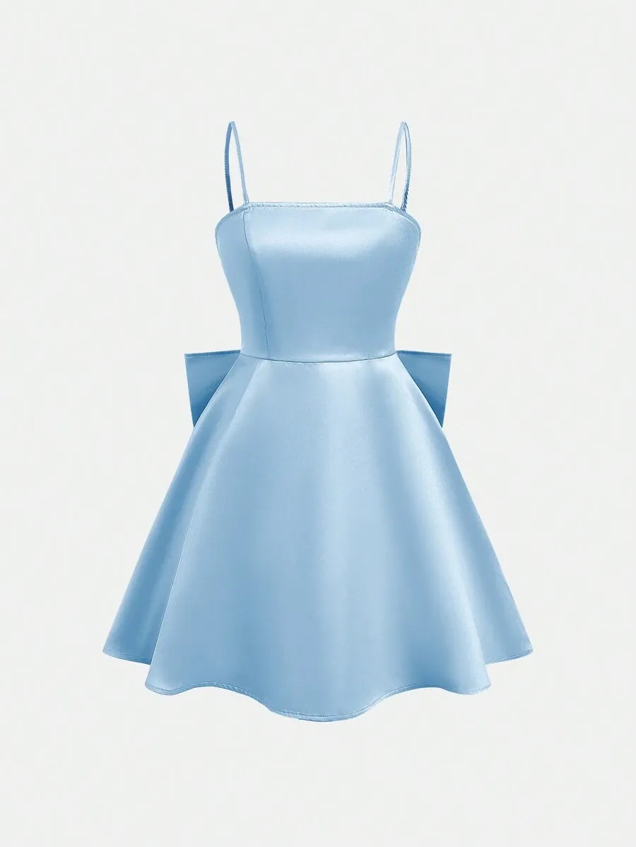 Teen Girls' Satin Camisole Dress with Removable Bow – Graduation Dress for Elegant Events