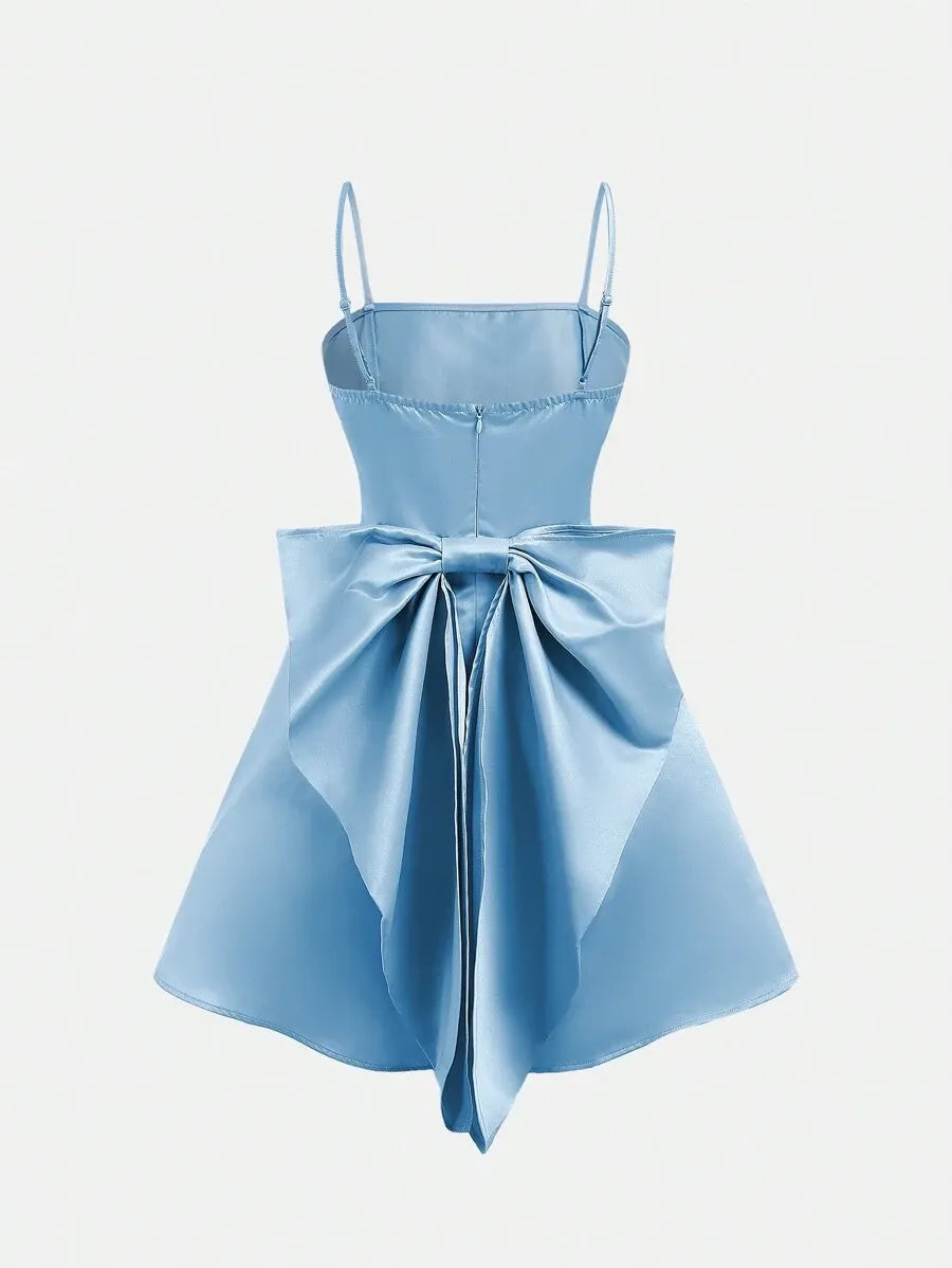 Teen Girls' Satin Camisole Dress with Removable Bow – Graduation Dress for Elegant Events