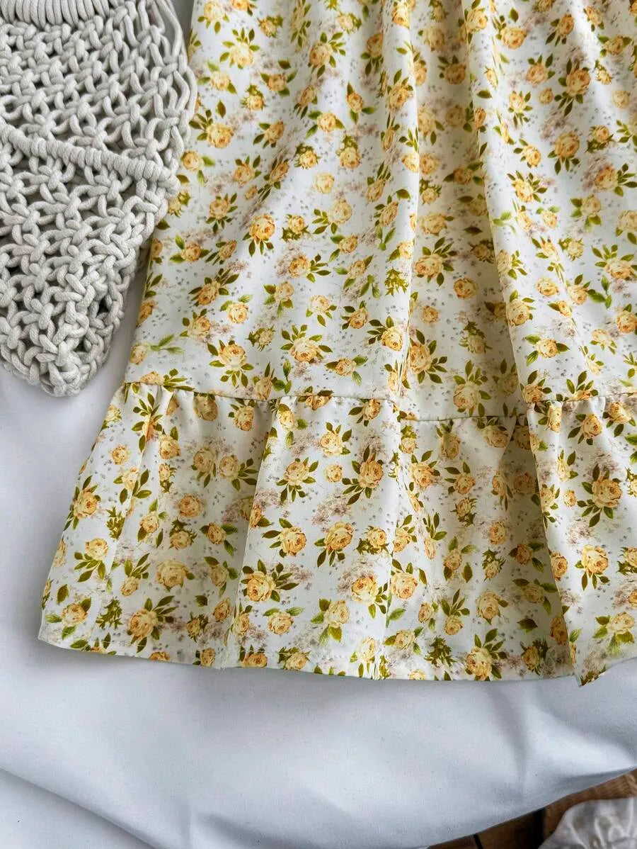 Teen Girls' Yellow Ditsy Floral Slip Dress – Woven Casual Dress for Sweet Spring & Summer Outfits