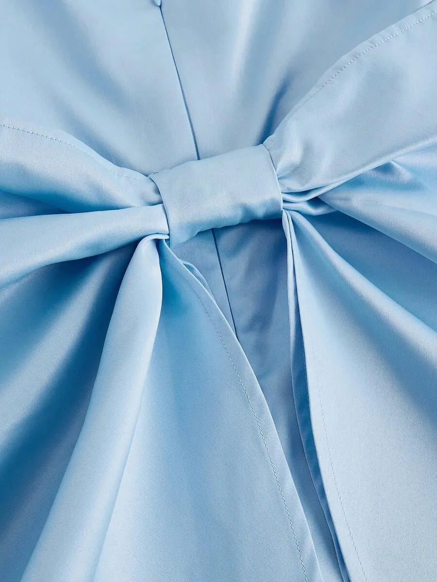 Teen Girls' Satin Camisole Dress with Removable Bow – Graduation Dress for Elegant Events