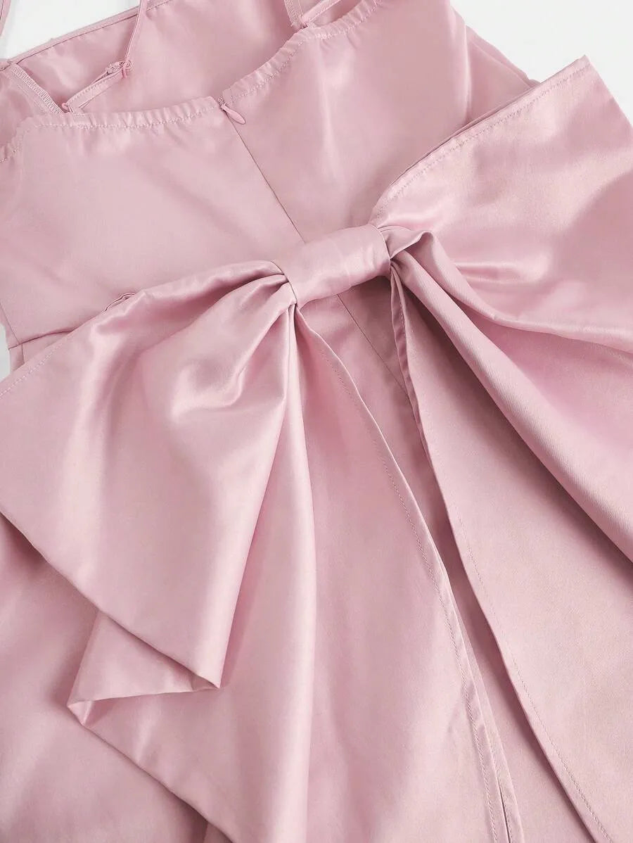 Teen Girls' Satin Camisole Dress with Removable Bow – Graduation Dress for Elegant Events