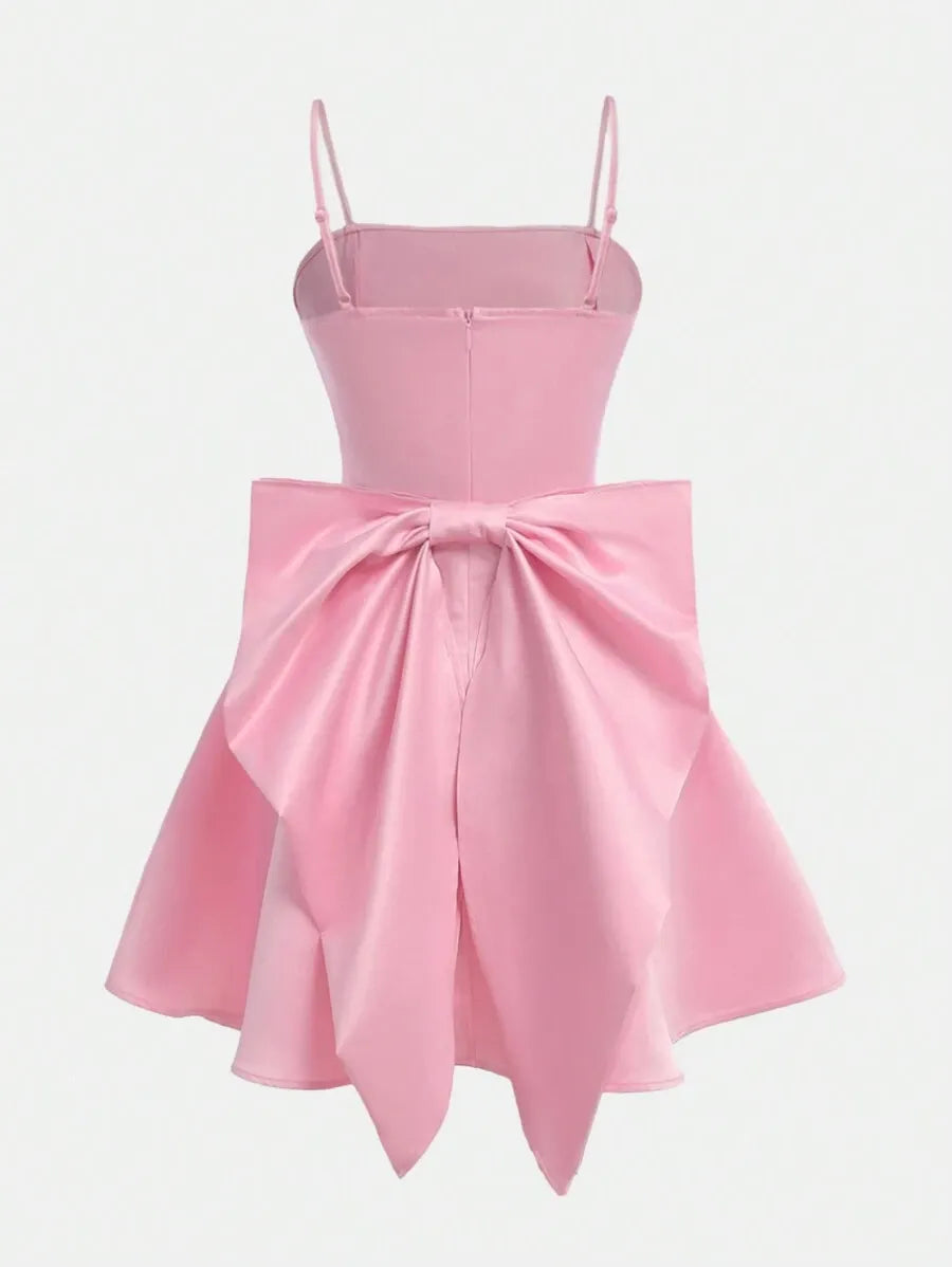 Teen Girls' Satin Camisole Dress with Removable Bow – Graduation Dress for Elegant Events