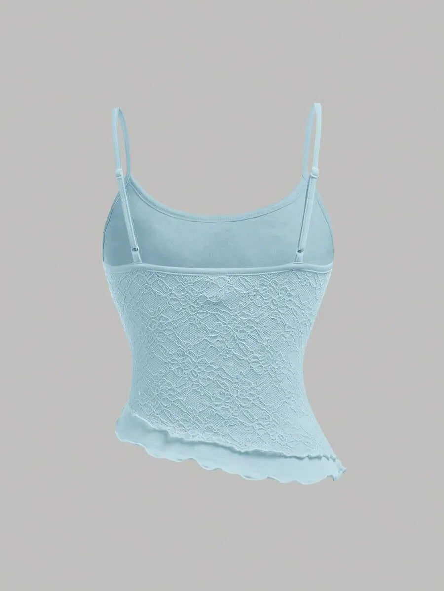 Teen Girls' Lace Cami & Mermaid Skirt Set – Blue Asymmetrical Two-Piece Outfit for Parties, Weddings & Summer Events