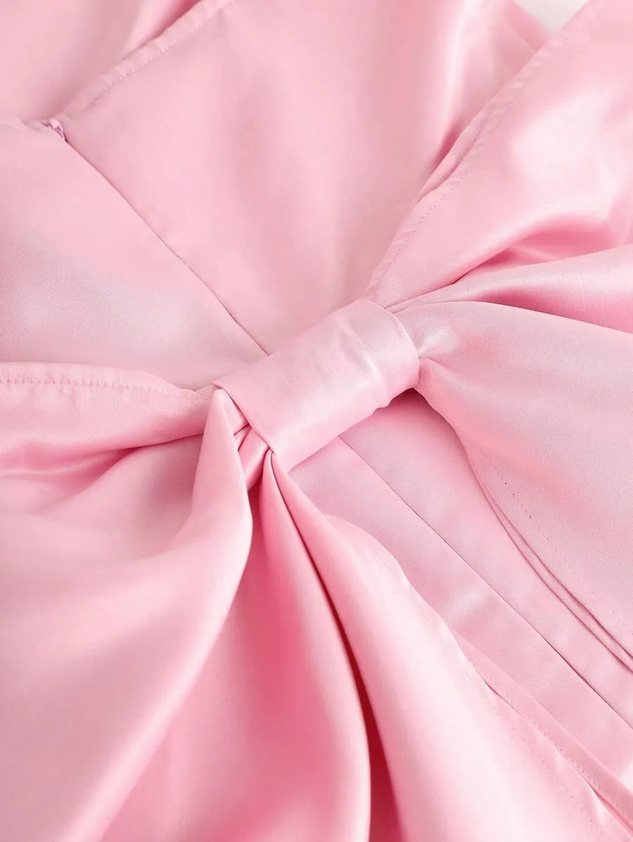 Teen Girls' Satin Camisole Dress with Removable Bow – Graduation Dress for Elegant Events